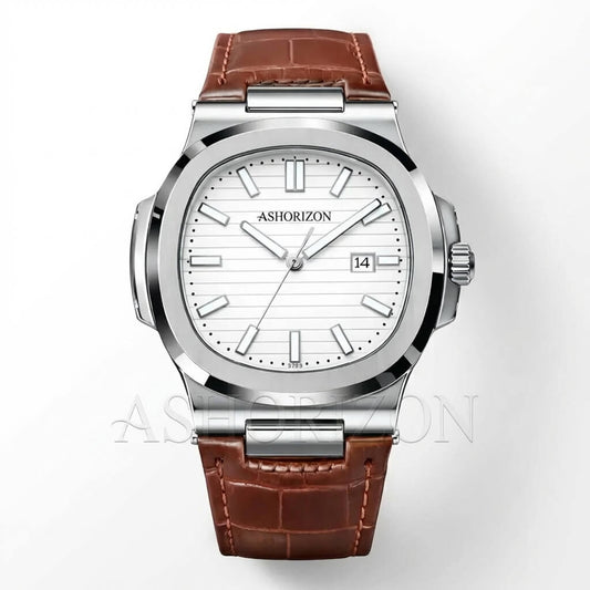 Patek Nautilus Leather Master Lock - Brown-White