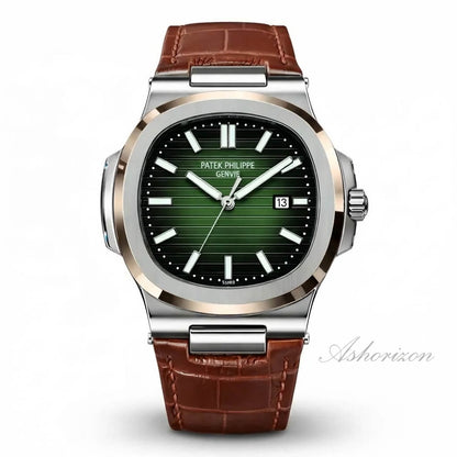 Patek Nautilus Leather Master Lock - Brown-Green