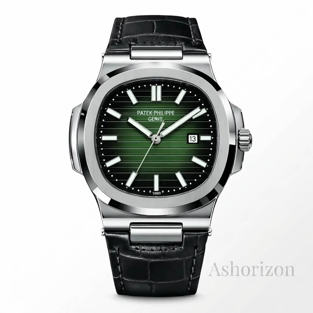 Patek Nautilus Leather Master Lock - Black-Green
