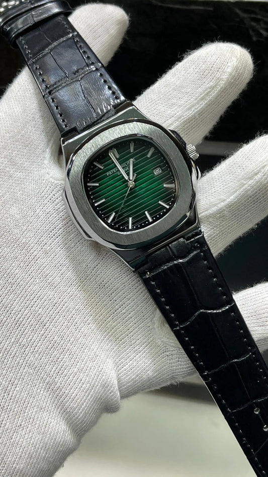 Patek Nautilus Leather Master Lock - Black-Green